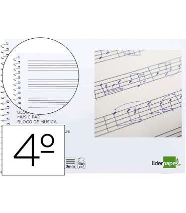 Bloc musica liderpapel pentagrama 3mm cuarto 20 hojas 100g m2