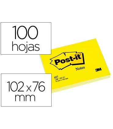 Bloc de notas adhesivas quita y pon post it 76x102 mm con 100 hojas 657