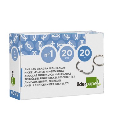 Anilla bisagra liderpapel niquelada n1 diametro 20 mm caja de 20 unidades