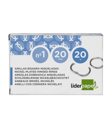 Anilla bisagra liderpapel niquelada n1 diametro 20 mm caja de 20 unidades