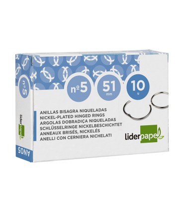 Anilla bisagra liderpapel niquelada n5 diametro 51 mm caja de 10 unidades