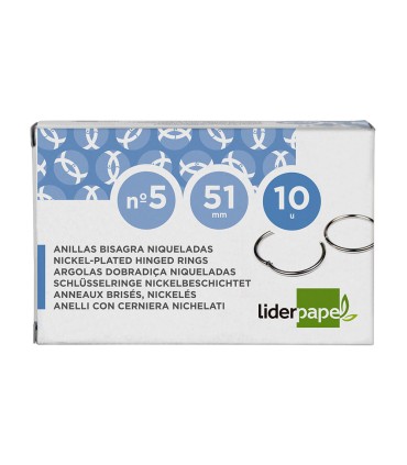 Anilla bisagra liderpapel niquelada n5 diametro 51 mm caja de 10 unidades