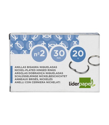 Anilla bisagra liderpapel niquelada n2 diametro 30 mm caja de 20 unidades