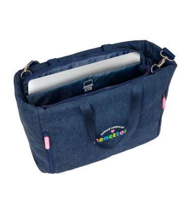 Bolso con bolsillo safta para portatil 14 benetton denim 170x400x310 mm