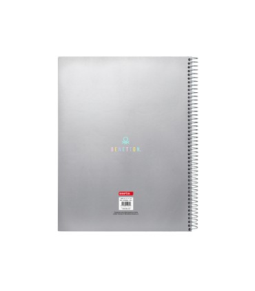 Cuaderno espiral safta microperforado din a4 tapa forrada 120 hojas cuadro 5 mm 60 gr benetton silver