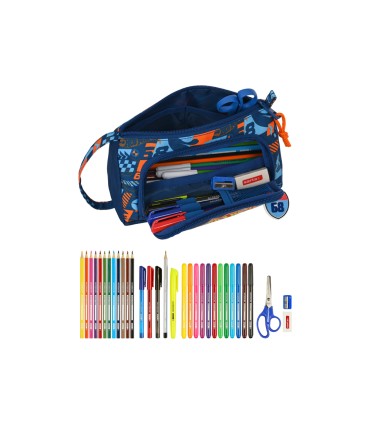 Bolso escolar portatodo safta con bolsillo desplegable lleno hot wheels speed club 110x200x85 mm