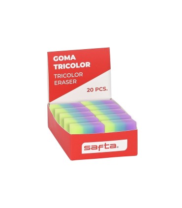 Goma de borrar safta pvc tricolor expositor de 20 unidades 80x130x30 mm