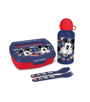 Set de botella y sandwichera cubiertos safta escolar 210x70x180 mm mickey mouse happy smiles