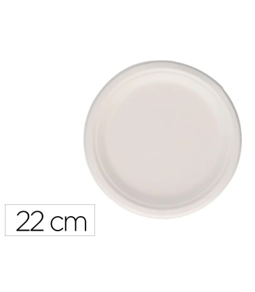 Plato fibra cana azucar bunzl biodegradable 22 cm diametro apto alimentos frios y calientes color blanco