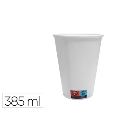 Vaso de papel blanco bunzl reciclable pefc 385 ml apto bebidas frias y calientes paquete de 50 unidades