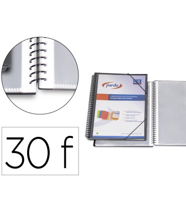 Carpeta pardo escaparate con espiral 30 fundas folio personalizable color negra