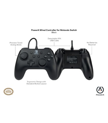 Mando power a con cable para nintendo switch negro