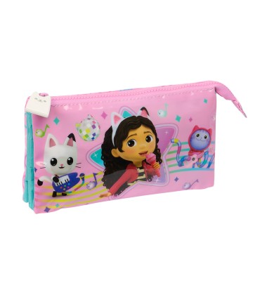 Bolso escolar portatodo safta triple gabby s dollhouse party 120x220x30 mm