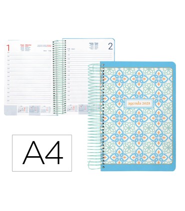 Agenda espiral liderpapel peri ssa a4 2025 dia pagina color azul papel 80 gr