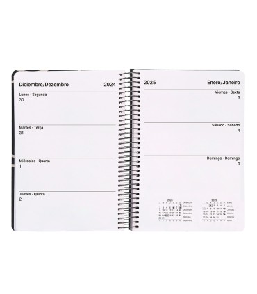 Agenda espiral liderpapel clas sic a6 2025 dia pagina blanco y negro 2 papel 70 gr