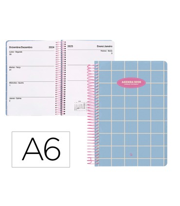 Agenda espiral liderpapel clas sic a6 2025 semana vista light color azul papel 70 gr