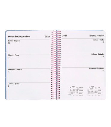 Agenda espiral liderpapel clas sic a6 2025 semana vista light color azul papel 70 gr