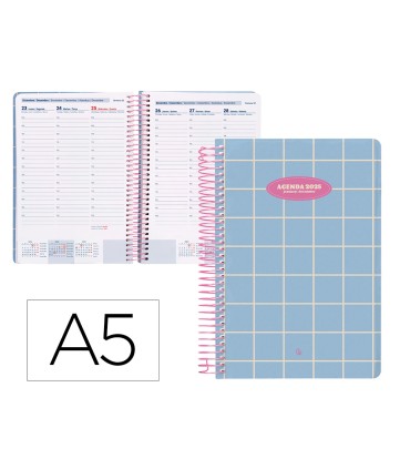 Agenda espiral liderpapel clas sic a5 2025 semana vista light color azul papel 70 gr