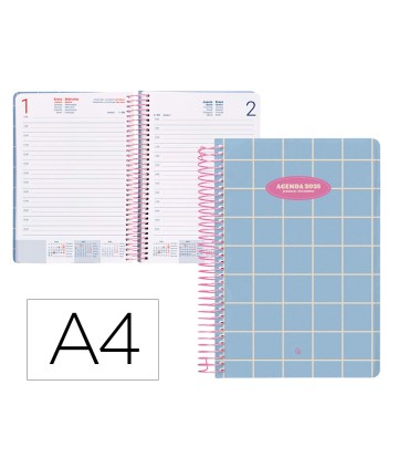 Agenda espiral liderpapel clas sic a4 2025 dia pagina color azul claro papel 70 gr