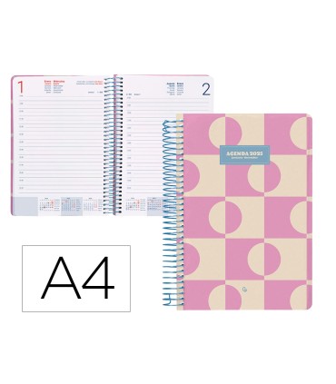 Agenda espiral liderpapel clas sic a4 2025 dia pagina color rosa papel 70 gr