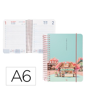 Agenda espiral liderpapel sant orini a6 2025 dia pagina cherry blossoms papel 60 gr