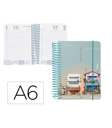 Agenda espiral liderpapel sant orini a6 2025 dia pagina street view papel 60 gr