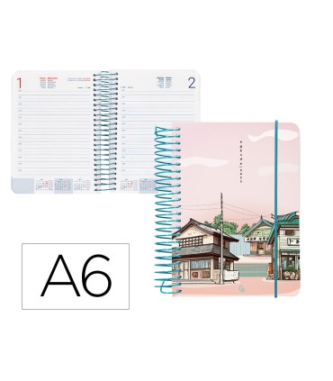 Agenda espiral liderpapel sant orini a6 2025 dia pagina atardecer rosa papel 60 gr