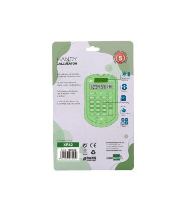 Calculadora liderpapel bolsillo xf42 8 digitos solar y pilas color verde 94x595x105mm