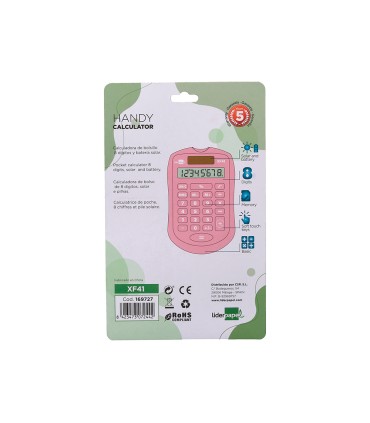 Calculadora liderpapel bolsillo xf41 8 digitos solar y pilas color rosa 94x595x105mm