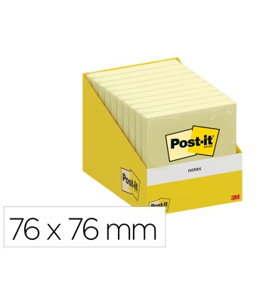 Bloc de notas adhesivas quita y pon post it 76x76 mm 100 hojas amarillo canario retractilado individualmente