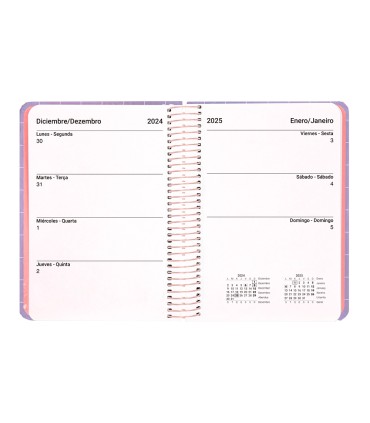 Agenda espiral liderpapel kimo los a6 2025 dia pagina malva papel 70 gr