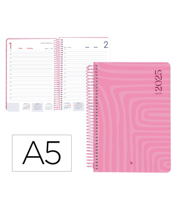 Agenda espiral liderpapel syro s a5 2025 dia pagina color rosa papel 60 gr catalan