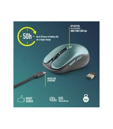 Raton ngs evo rust optico 800 1200 1600 dpi inalambrico 5 botones teclas silenciosas receptor usb 24 ghz verde