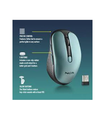 Raton ngs evo rust optico 800 1200 1600 dpi inalambrico 5 botones teclas silenciosas receptor usb 24 ghz verde