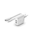 Cargadores de bateria belkin dual usb-a charger 1m a-ltg 24w blanco