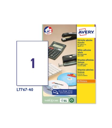 Etiqueta adhesiva avery blanca brillante laser 210x297 mm caja de 40 unidades