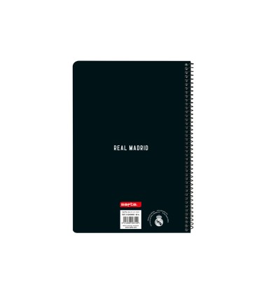 Cuaderno espiral safta folio 80 hojas 60 gr cuadro 4 mm tapa extradura real madrid 1 equipacion 24 25