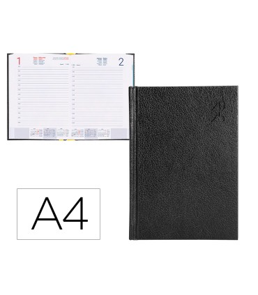 Agenda encuadernada liderpapel corfu a4 2025 dia pagina negro papel 60 gr