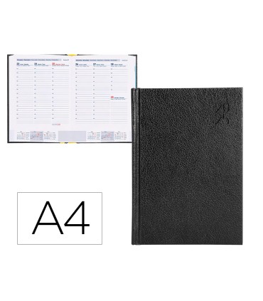 Agenda encuadernada liderpapel corfu a4 2025 semana vista negro papel 60 gr