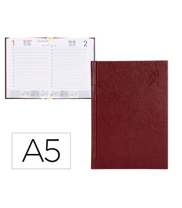 Agenda encuadernada liderpapel corfu a5 2025 dia pagina color rojo papel 60 gr