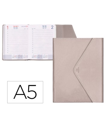 Agenda encuadernada liderpapel psara a5 2025 dia pagina color gris piedra papel 70 gr