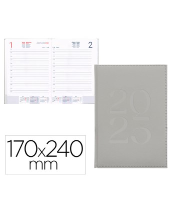 Agenda encuadernada liderpapel creta 170 x 240 2025 dia pagina color gris papel 70 gr