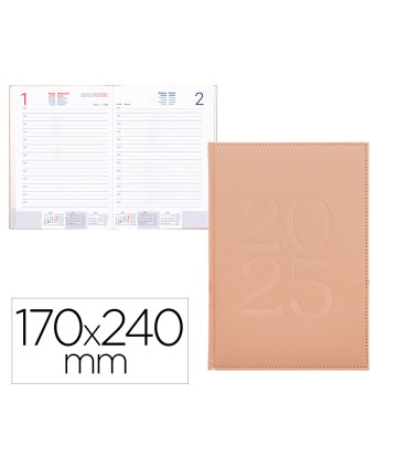 Agenda encuadernada liderpapel creta 170 x 240 2025 dia pagina color rosa nude papel 70 gr