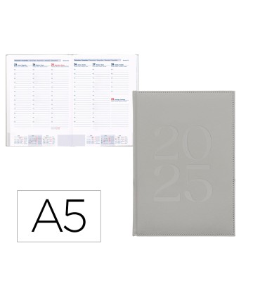 Agenda encuadernada liderpapel creta a5 2025 semana vista color gris papel 70 gr