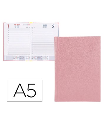 Agenda encuadernada liderpapel corfu a5 2025 dia pagina color rosa nude papel 60 gr