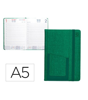 Agenda encuadernada liderpapel saria a5 2025 dia pagina color verde papel 70 gr