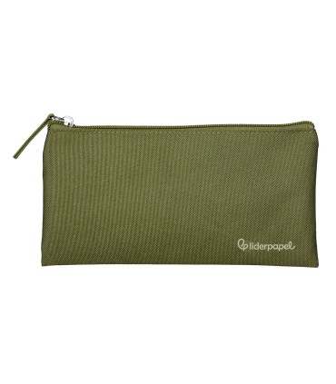 Bolso escolar liderpapel portatodo plano ancho una cremallera 200x100 mm verde militar