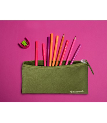 Bolso escolar liderpapel portatodo plano ancho una cremallera 200x100 mm verde militar