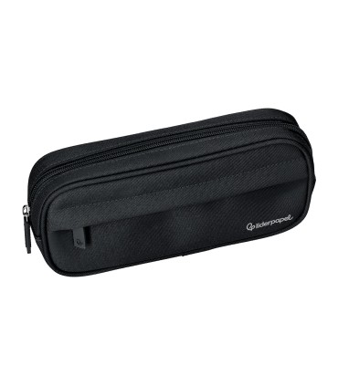 Bolso escolar liderpapel portatodo ovalado 2 cremalleras con bolsillo delantero 210x90 mm negro