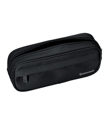 Bolso escolar liderpapel portatodo ovalado 2 cremalleras con bolsillo delantero 210x90 mm negro